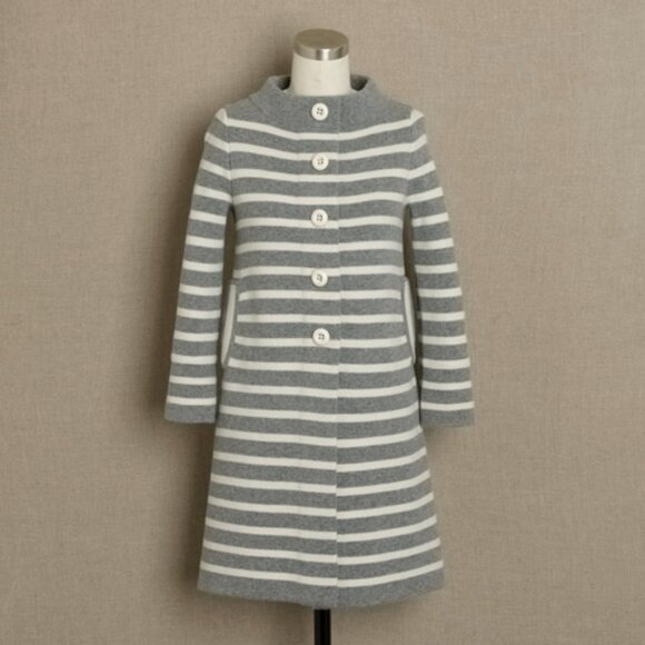 J.Crew KD6774 grey white stripe merino wool sweater cardigan coat XS 0 - Picture 6 of 16